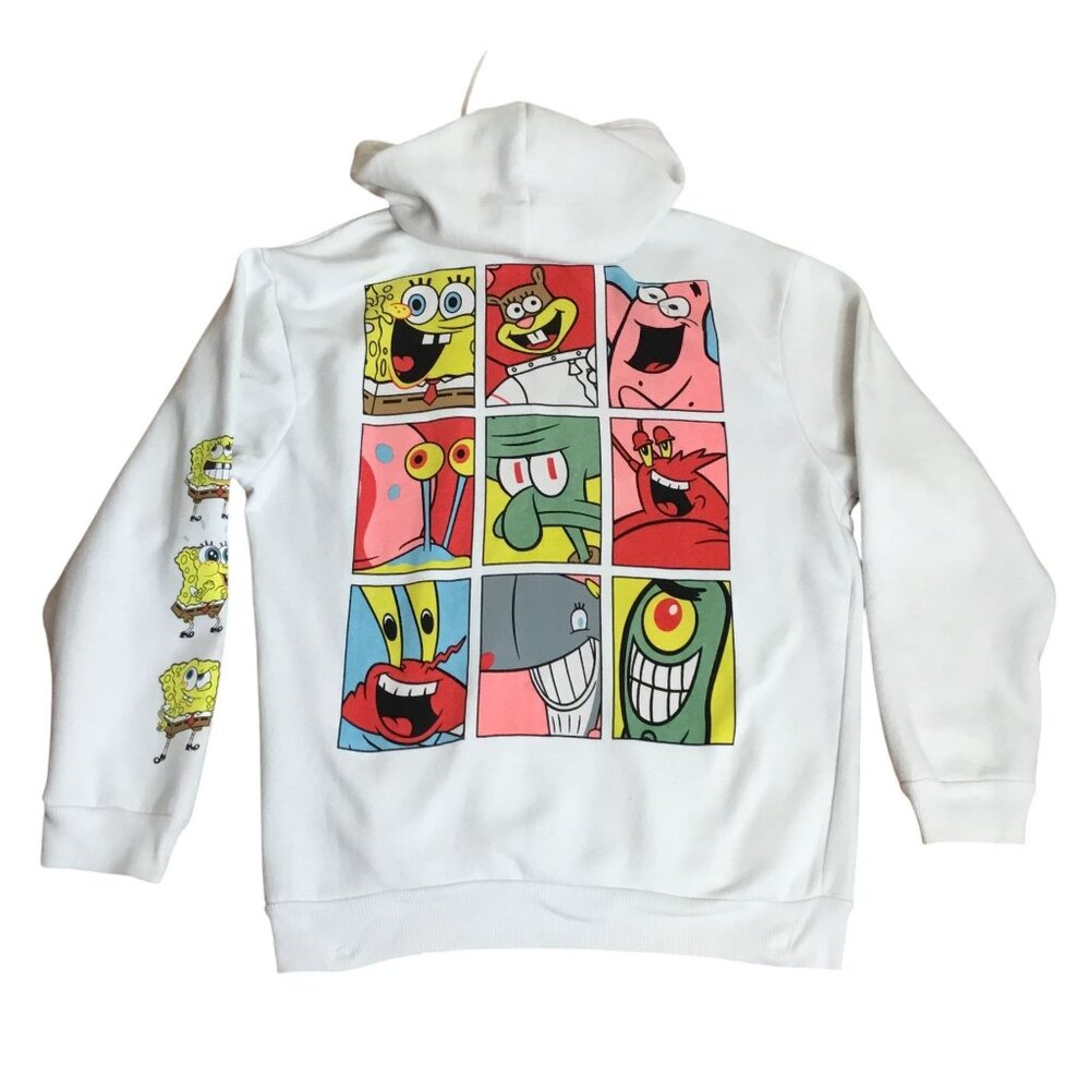 NICKELODEON SpongeBob SquarePants Graphic Hoodie White Pullover Cartoon Sz L